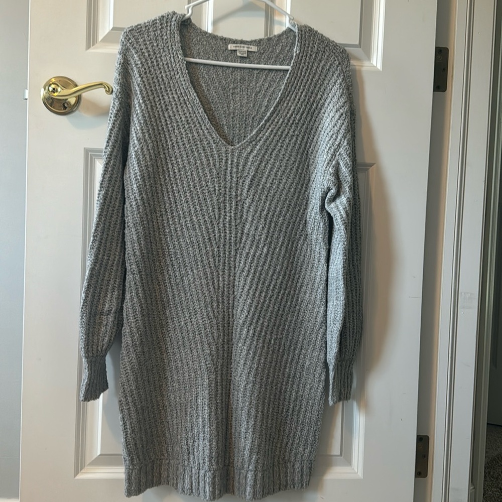 Long AEO soft gray sweater